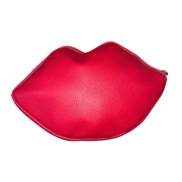 Tarte Lips Bold Red Pouch with Gold-Tone Zip Closure/Zip Tab & Purple Interior - Picture 4 of 8